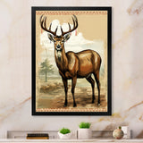 Majestic Deer Retro Illustration - Brown Deer Wall Art