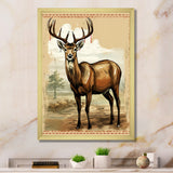 Majestic Deer Retro Illustration - Brown Deer Wall Art