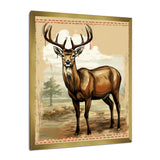 Majestic Deer Retro Illustration - Brown Deer Wall Art