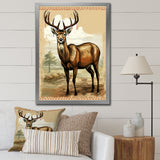Majestic Deer Retro Illustration - Brown Deer Wall Art