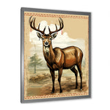 Majestic Deer Retro Illustration - Brown Deer Wall Art