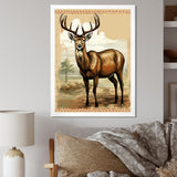 Majestic Deer Retro Illustration - Brown Deer Wall Art