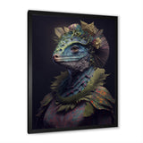 Blue Dino Wearing Reptile Suit - Dinosaur Framed Canvas Art