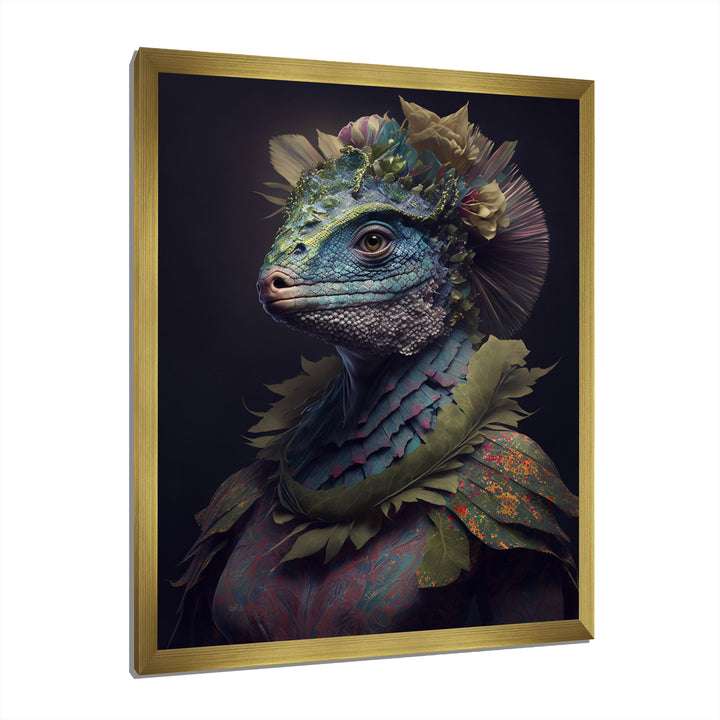 Blue Dino Wearing Reptile Suit - Dinosaur Framed Canvas Art
