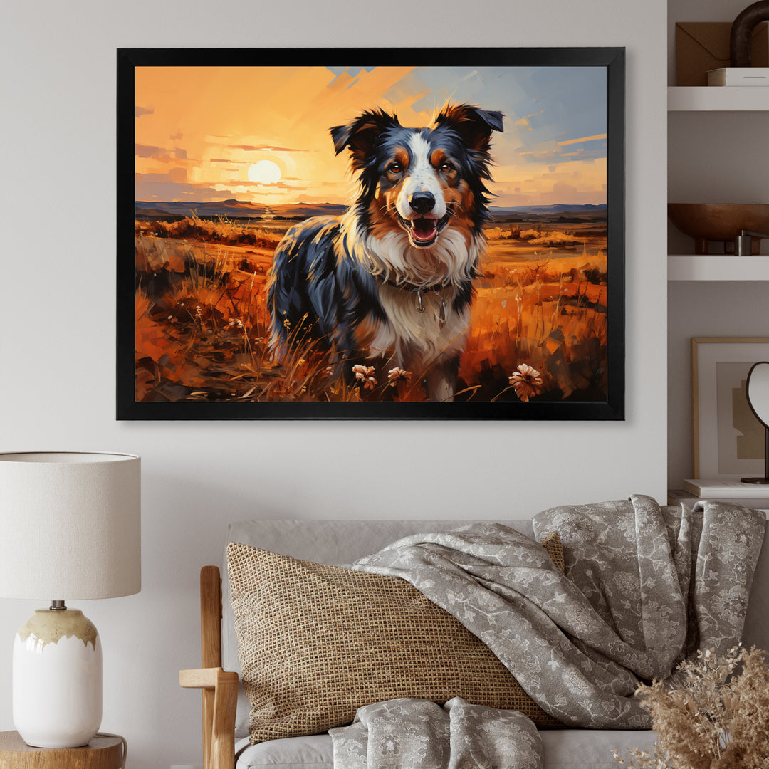 Border Collie Walking Under Golden Horizon - Dog Large Canvas Wall Art