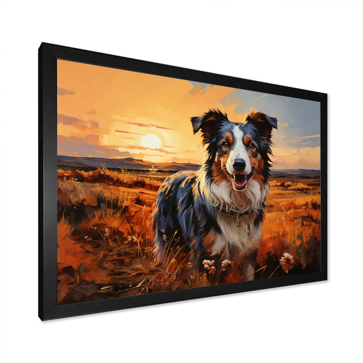 Border Collie Walking Under Golden Horizon - Dog Large Canvas Wall Art