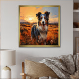 Border Collie Walking Under Golden Horizon - Dog Large Canvas Wall Art