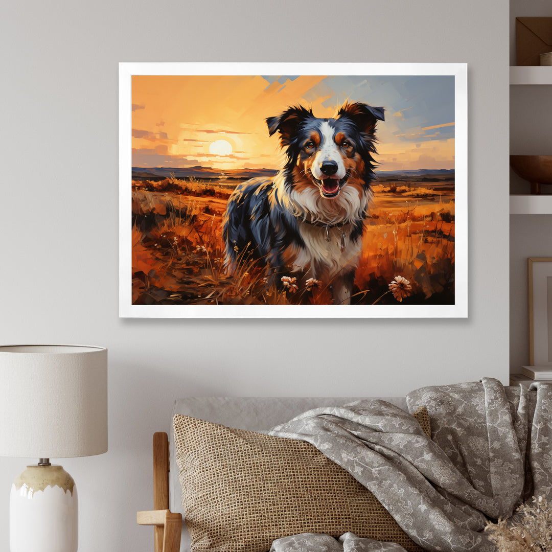Border Collie Walking Under Golden Horizon - Dog Large Canvas Wall Art