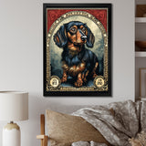 Retro Stamp Illustration Of Cute Dachshund - Dog Daschund Bedroom Wall Art
