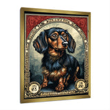 Retro Stamp Illustration Of Cute Dachshund - Dog Daschund Bedroom Wall Art
