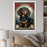 Retro Stamp Illustration Of Cute Dachshund - Dog Daschund Bedroom Wall Art