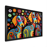 Portrait Of Two Dachshund Retro Geometric - Dog Daschund Framed Canvas Art
