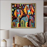 Portrait Of Two Dachshund Retro Geometric - Dog Daschund Framed Canvas Art