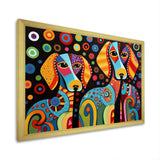 Portrait Of Two Dachshund Retro Geometric - Dog Daschund Framed Canvas Art