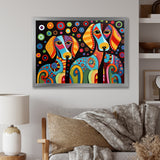 Portrait Of Two Dachshund Retro Geometric - Dog Daschund Framed Canvas Art