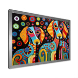 Portrait Of Two Dachshund Retro Geometric - Dog Daschund Framed Canvas Art
