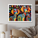 Portrait Of Two Dachshund Retro Geometric - Dog Daschund Framed Canvas Art