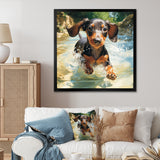 Cute Dachshund Playing In The River - Dog Daschund Home Decor Art