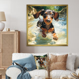 Cute Dachshund Playing In The River - Dog Daschund Home Decor Art