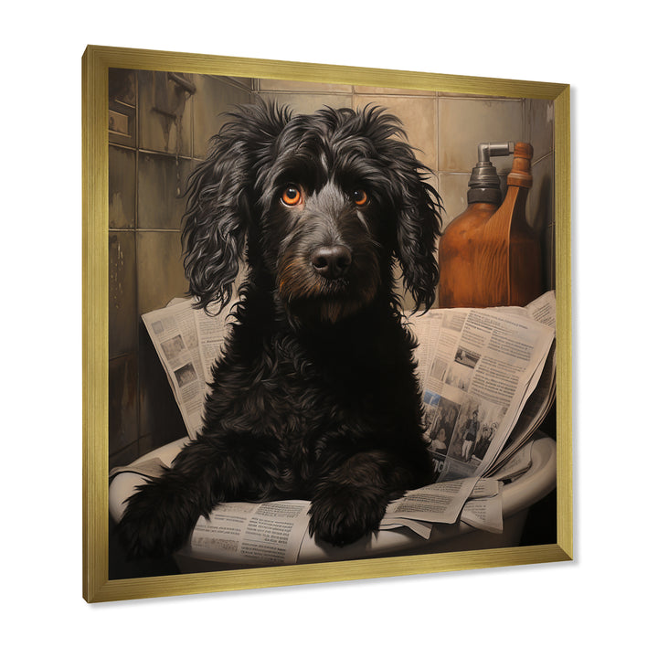 Dog Reading Newspaper On Toilet - Dog Wall Decor
