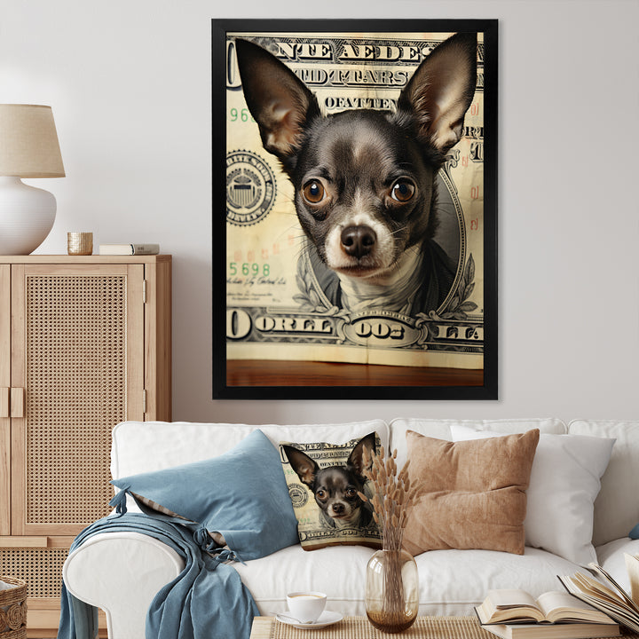 Little Dog On Dollar Bill - Black Dog Wall Art