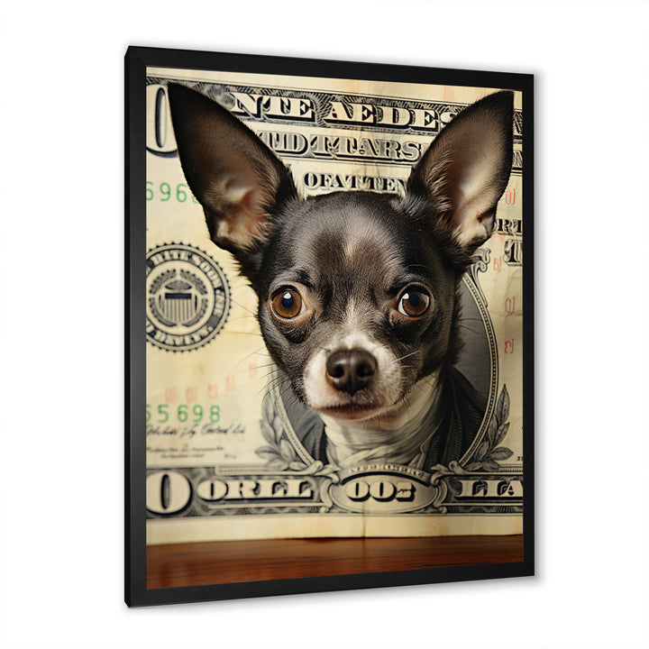 Little Dog On Dollar Bill - Black Dog Wall Art