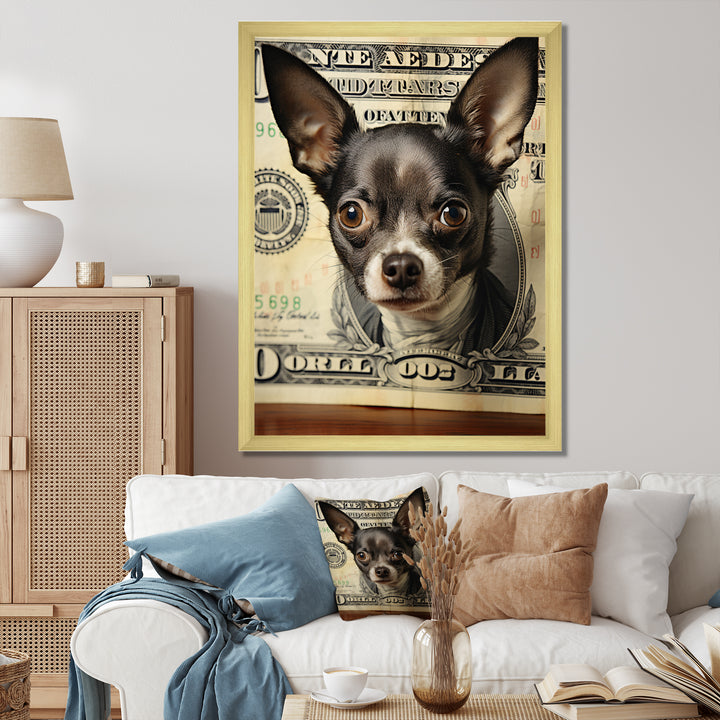 Little Dog On Dollar Bill - Black Dog Wall Art