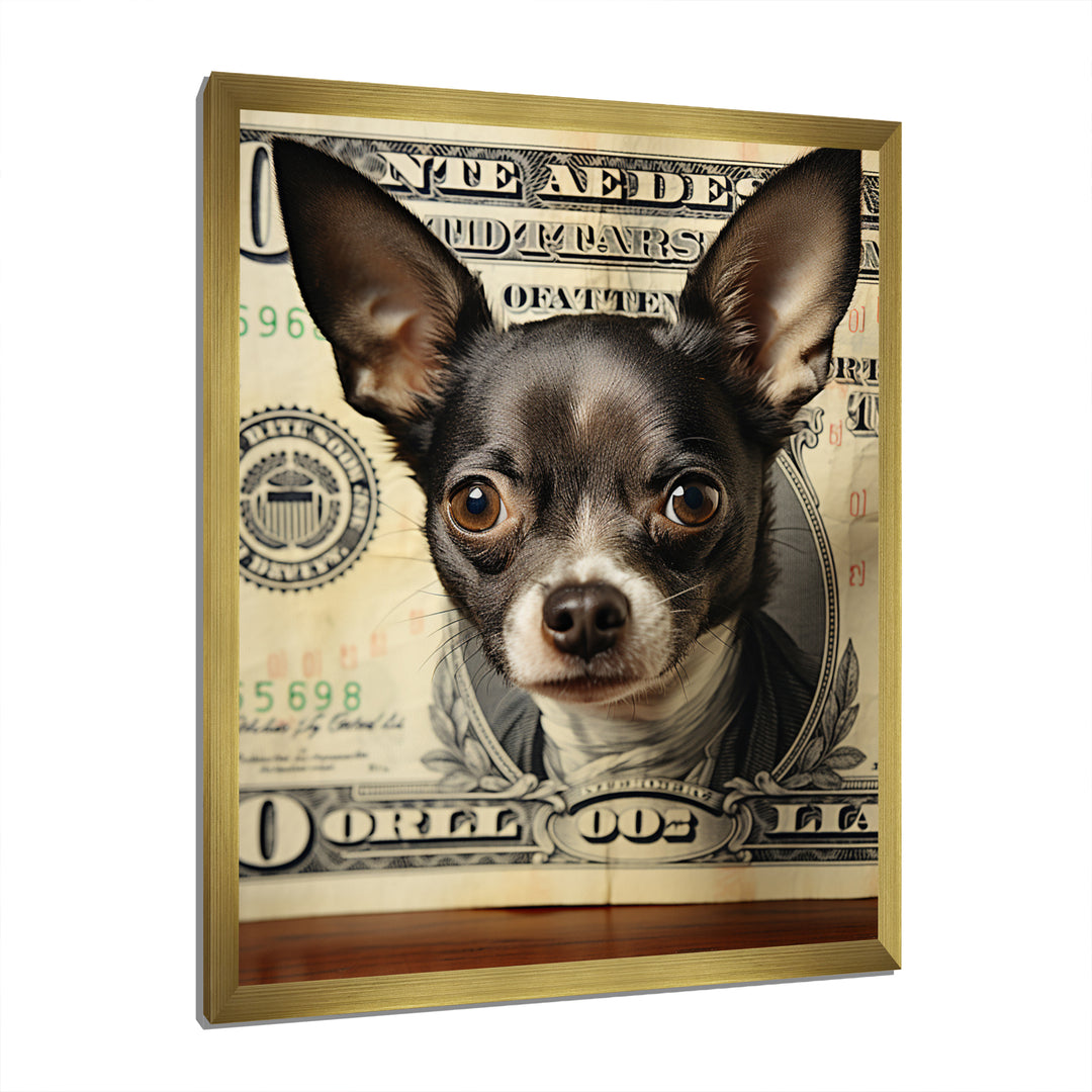 Little Dog On Dollar Bill - Black Dog Wall Art