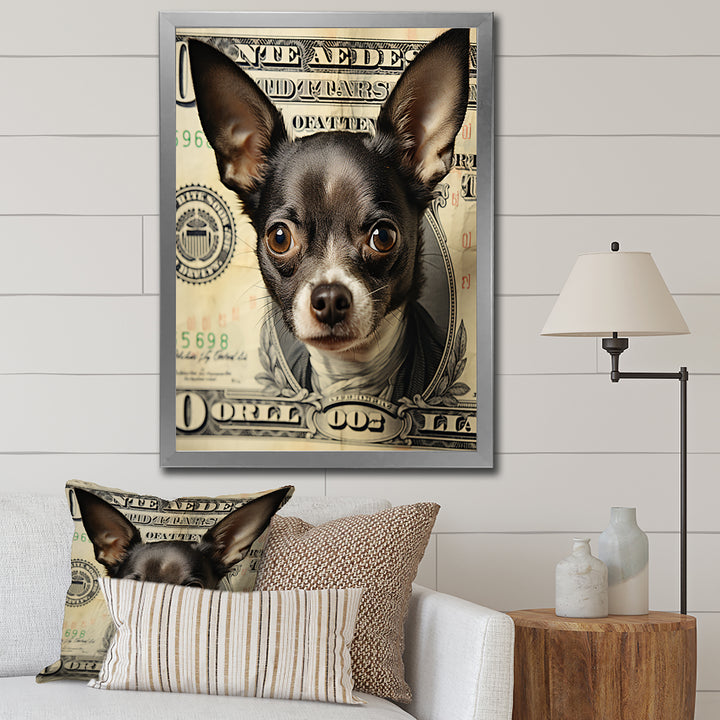 Little Dog On Dollar Bill - Black Dog Wall Art