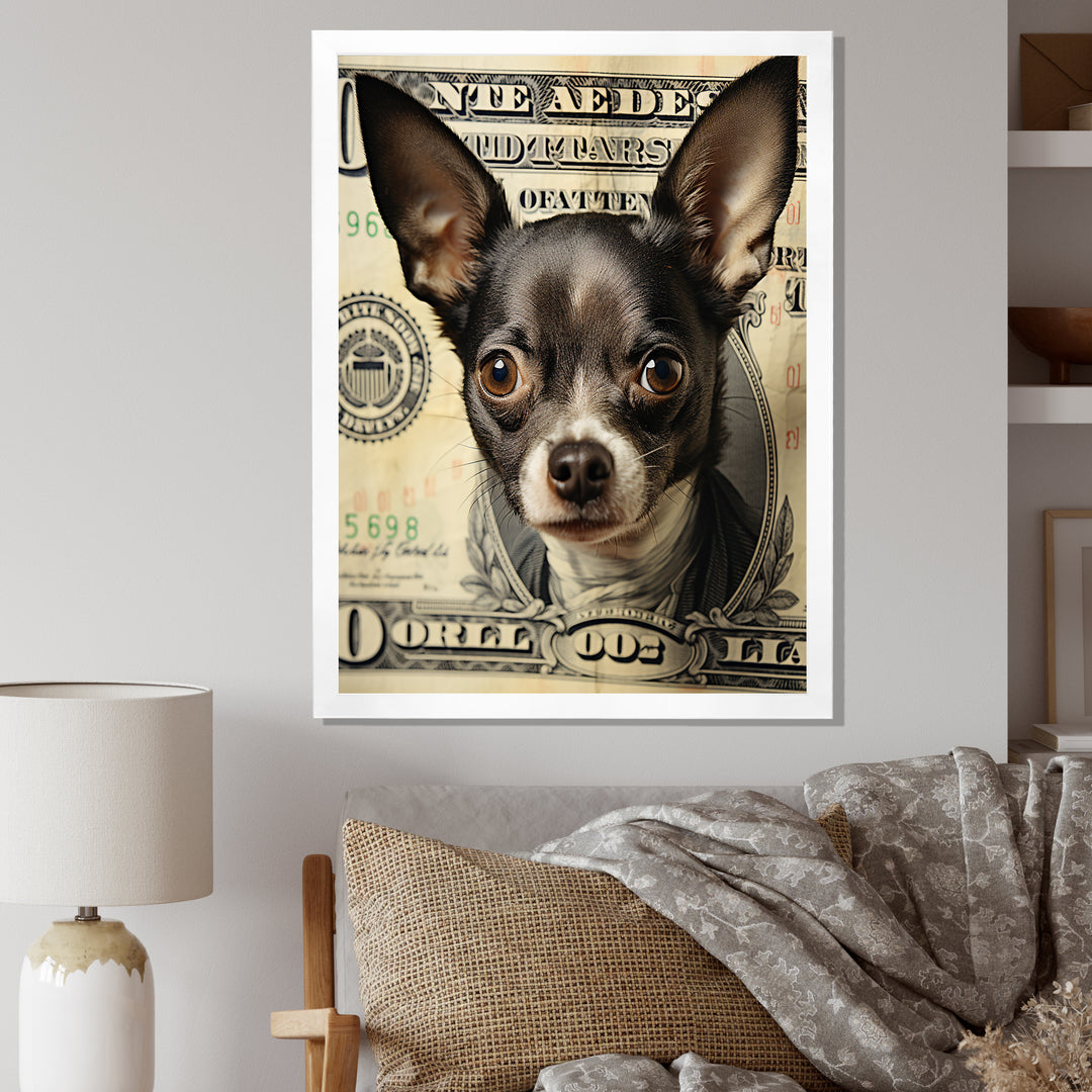 Little Dog On Dollar Bill - Black Dog Wall Art