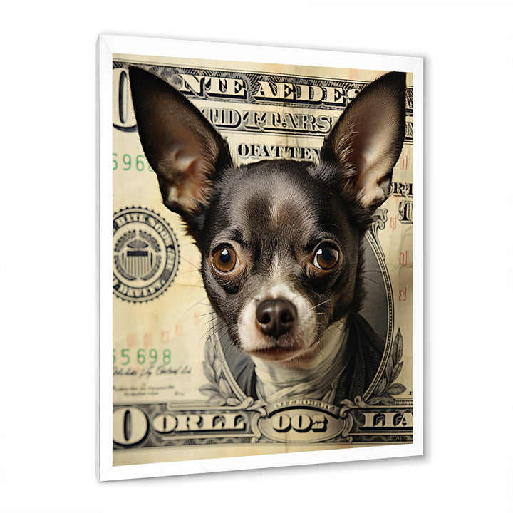 Little Dog On Dollar Bill - Black Dog Wall Art