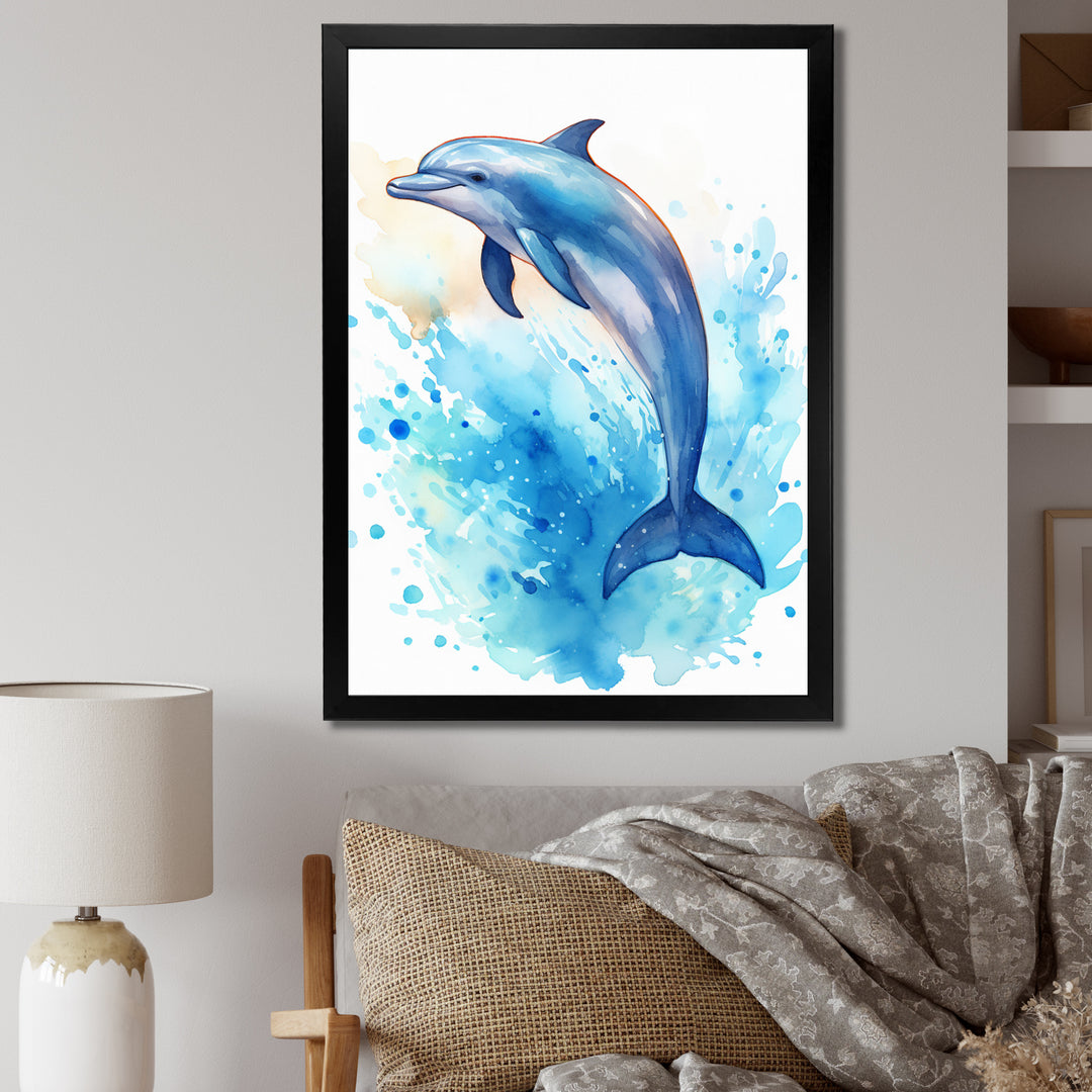 Cute Blue Dolphin Watercolor - Blue Dolphin Wall Art