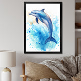 Cute Blue Dolphin Watercolor - Blue Dolphin Wall Art