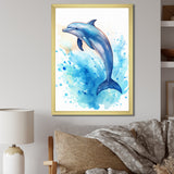 Cute Blue Dolphin Watercolor - Blue Dolphin Wall Art
