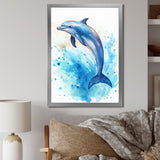 Cute Blue Dolphin Watercolor - Blue Dolphin Wall Art