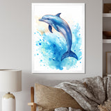 Cute Blue Dolphin Watercolor - Blue Dolphin Wall Art