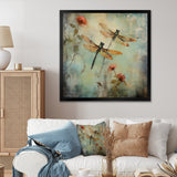 Vintage Painting Of Dragonfly Flying - Dragonfly Framed Canvas Art