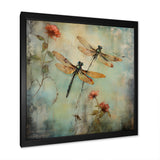 Vintage Painting Of Dragonfly Flying - Dragonfly Framed Canvas Art