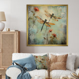 Vintage Painting Of Dragonfly Flying - Dragonfly Framed Canvas Art