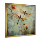 Vintage Painting Of Dragonfly Flying - Dragonfly Framed Canvas Art