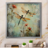 Vintage Painting Of Dragonfly Flying - Dragonfly Framed Canvas Art
