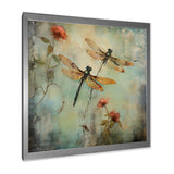 Vintage Painting Of Dragonfly Flying - Dragonfly Framed Canvas Art