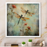 Vintage Painting Of Dragonfly Flying - Dragonfly Framed Canvas Art