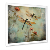 Vintage Painting Of Dragonfly Flying - Dragonfly Framed Canvas Art