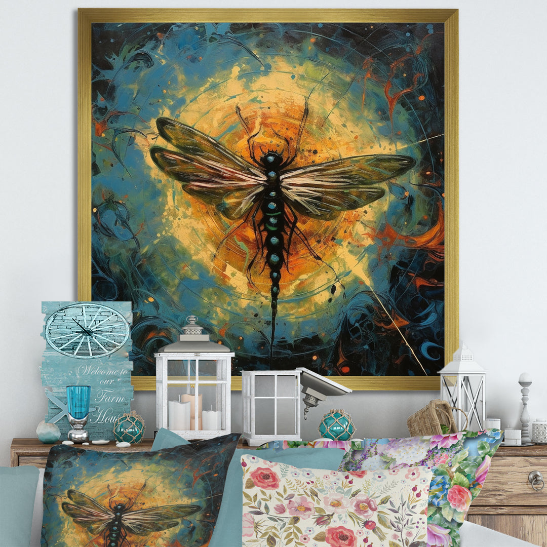 Expressive Painting Of Dragonfly - Dragonfly Living Room Wall Art