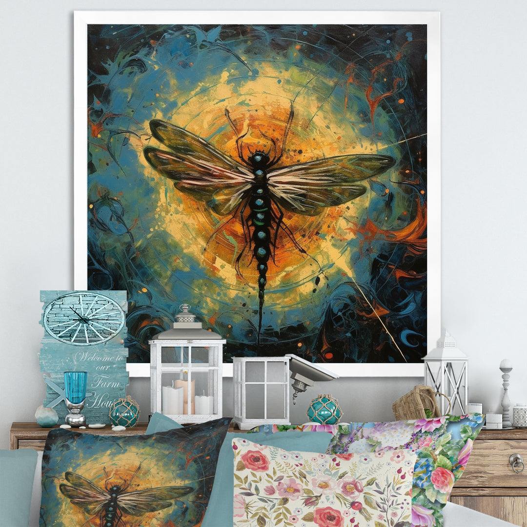 Expressive Painting Of Dragonfly - Dragonfly Living Room Wall Art