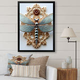 Blue Vintage Dragonfly On Gold - Dragonfly Canvas Wall Art