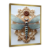 Blue Vintage Dragonfly On Gold - Dragonfly Canvas Wall Art
