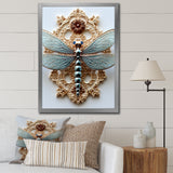 Blue Vintage Dragonfly On Gold - Dragonfly Canvas Wall Art