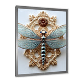 Blue Vintage Dragonfly On Gold - Dragonfly Canvas Wall Art
